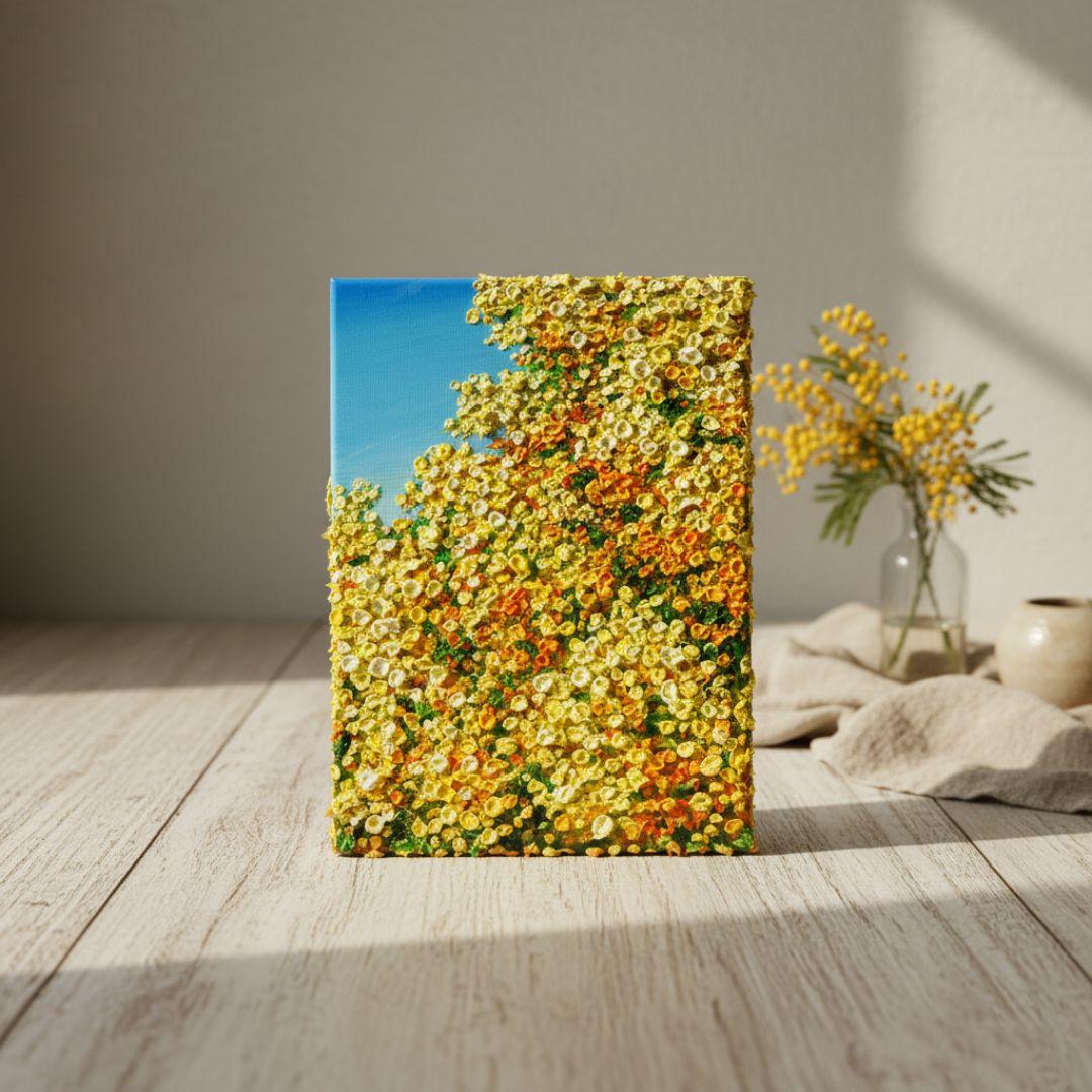 油絵 油彩 油彩画 絵 絵画 【青い空とミモザ】