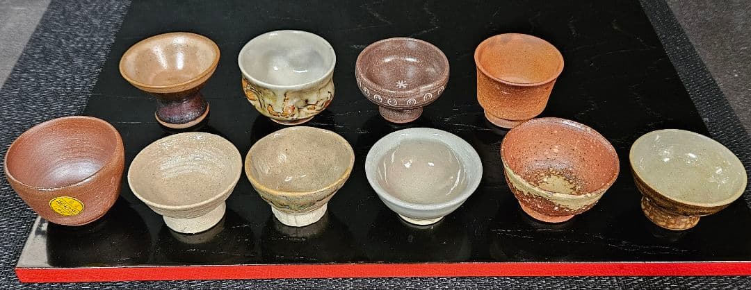 【日本の陶器】ぐい呑　盃　10客　布志名　信楽　朝日焼　三助　赤膚　二本松萬古等