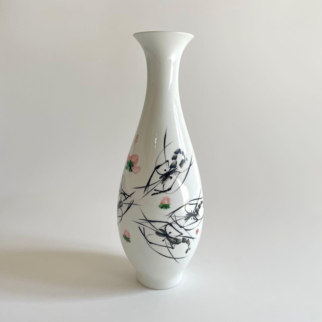 景徳鎮製 薄胎 蛋殻 花瓶 海老図 花器 中国美術 粉彩