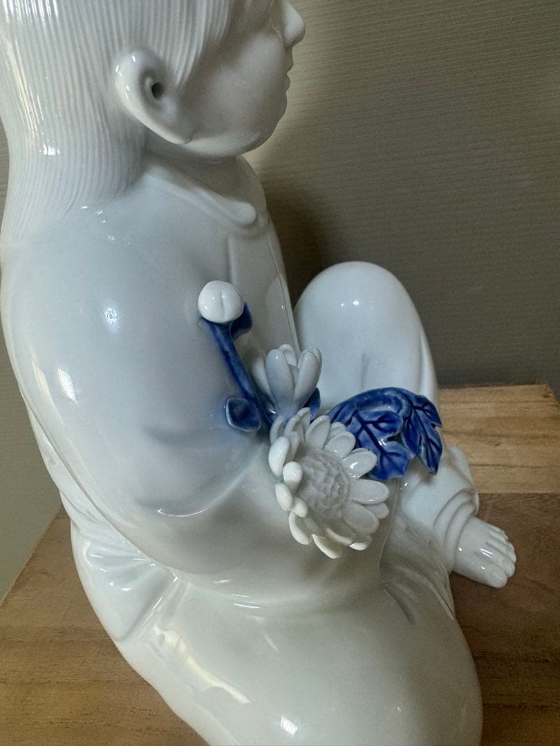 2613希少　人間国宝　十三代　酒井田柿右衛門　「太白菊童子　彫」　置物　未使用