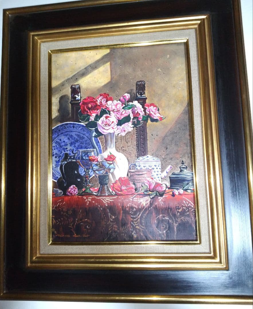 青木敏郎、絵画、油彩4号、椿レーマ杯染付皿、高級額縁、肉筆、森本草介、東郷青児。