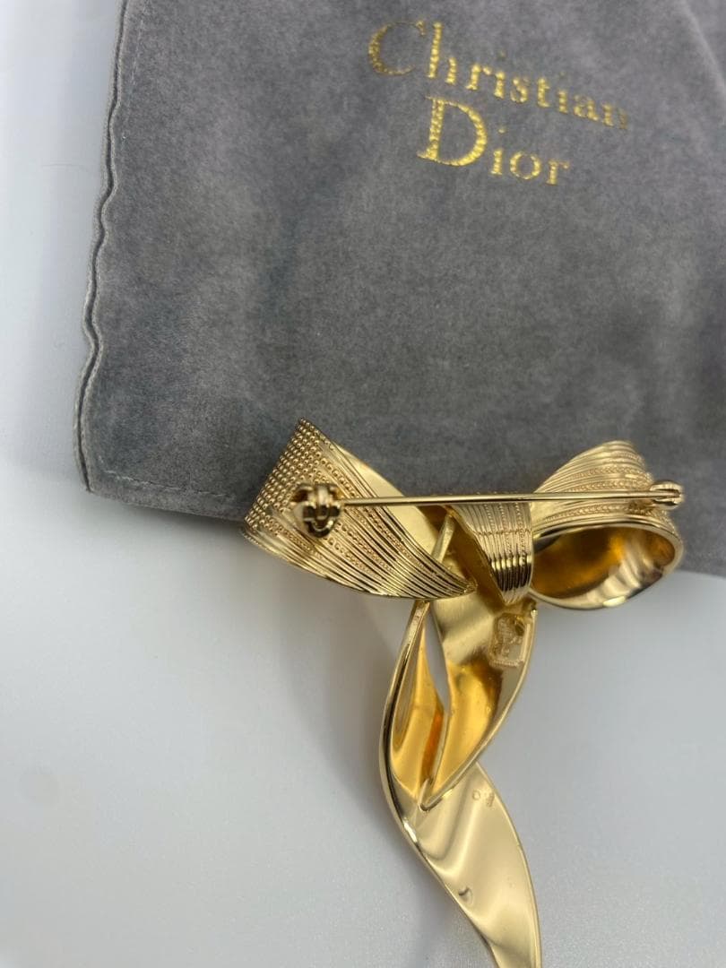 Christian Dior リボン ピンブローチ ゴールド 正規品