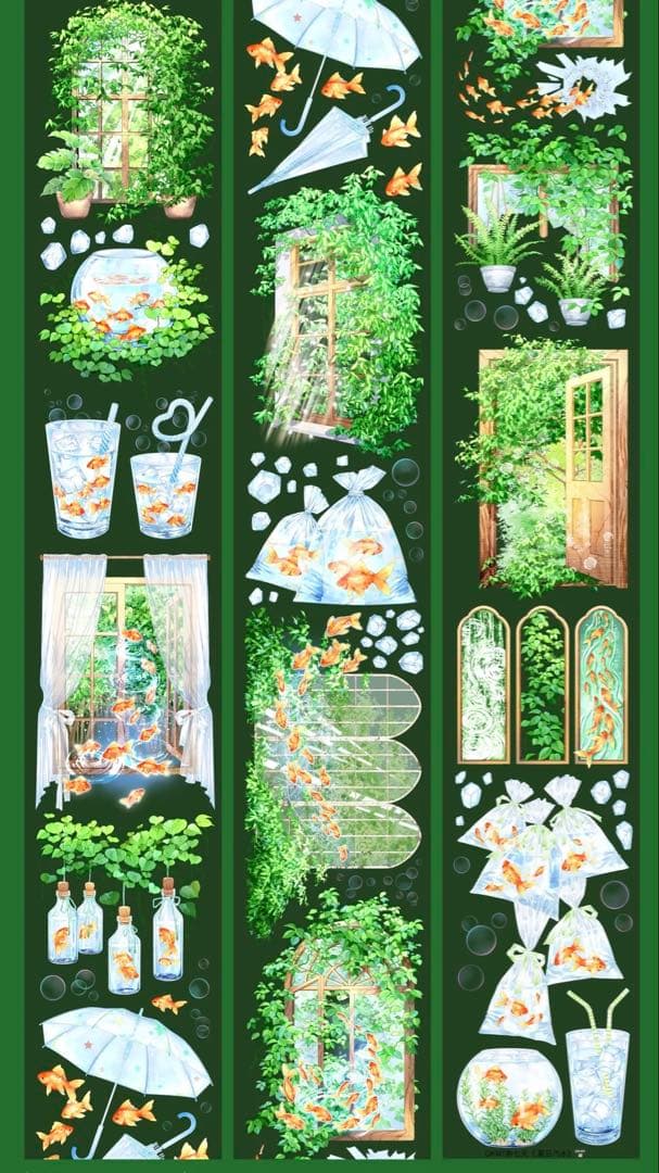 海外マスキングテープ巻売り 夏日汽水 金魚 装飾マスキングテープ