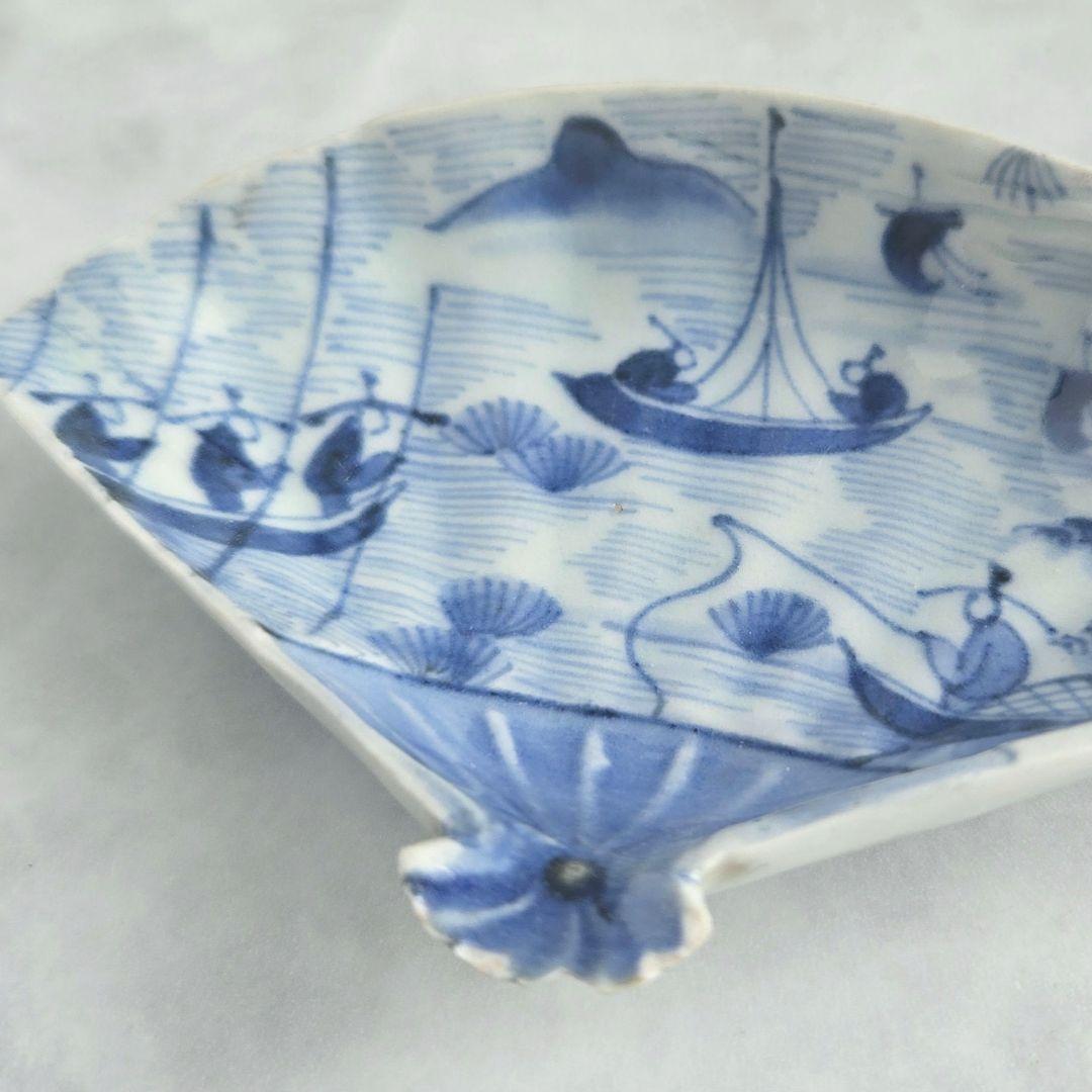 古伊万里　染付　豆皿　釣り　漁　唐人　江戸　骨董　アンティーク　金直し　金継ぎ