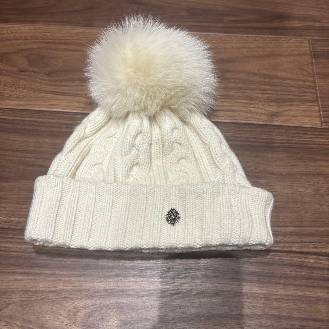 Vagueteux ファー付きカシミヤホワイトニット帽