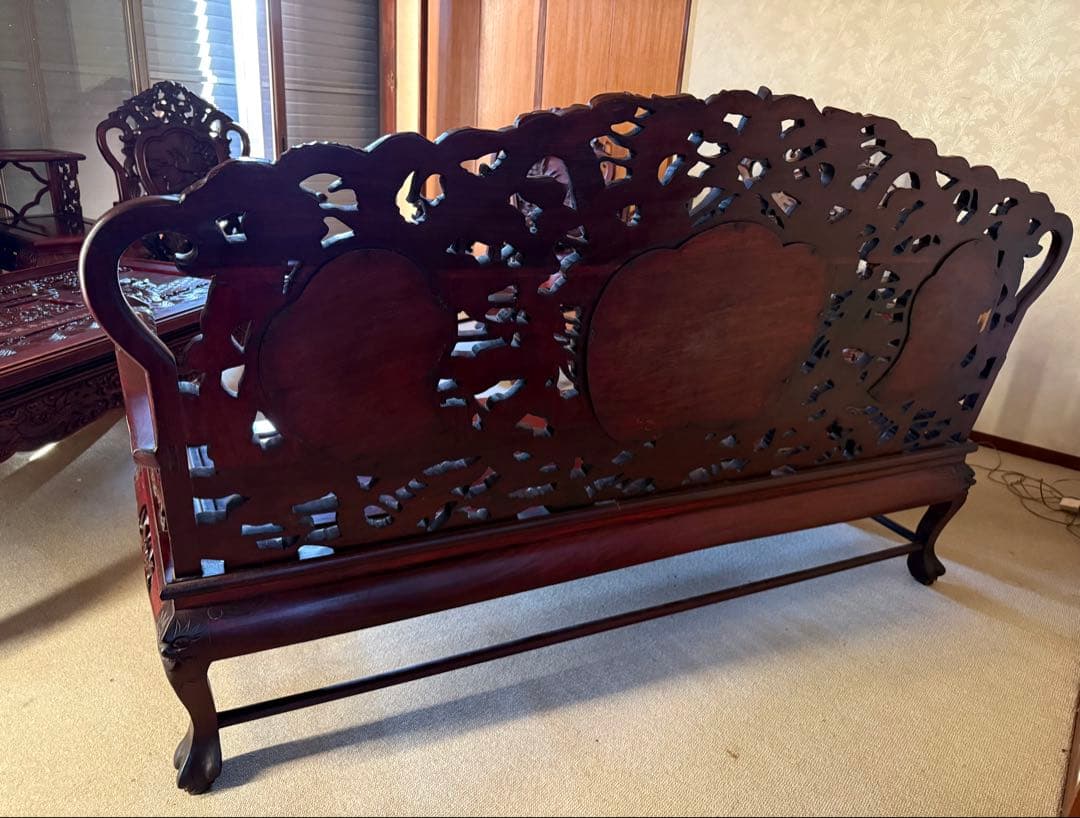 アンティーク家具 紅木家具 長椅子 3人がけ ベンチ 中国家具