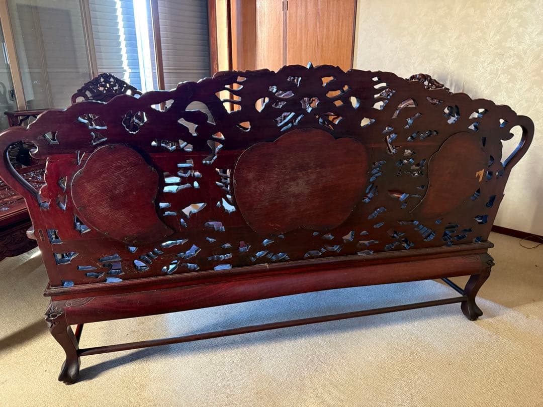 アンティーク家具 紅木家具 長椅子 3人がけ ベンチ 中国家具