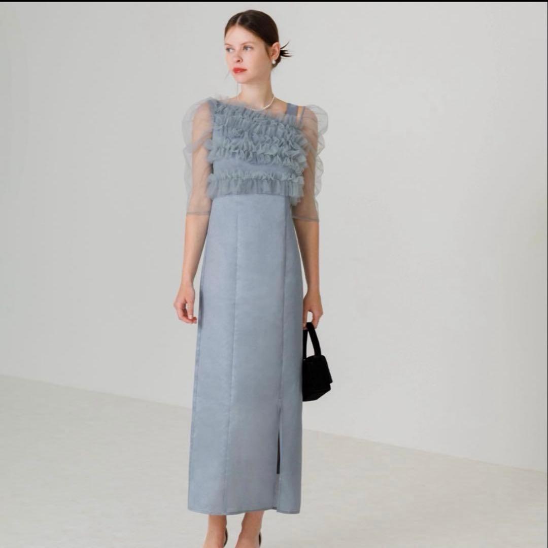 Leja レジャ お呼ばれ　チュールアシンメトリーティアードフリルIラインドレス