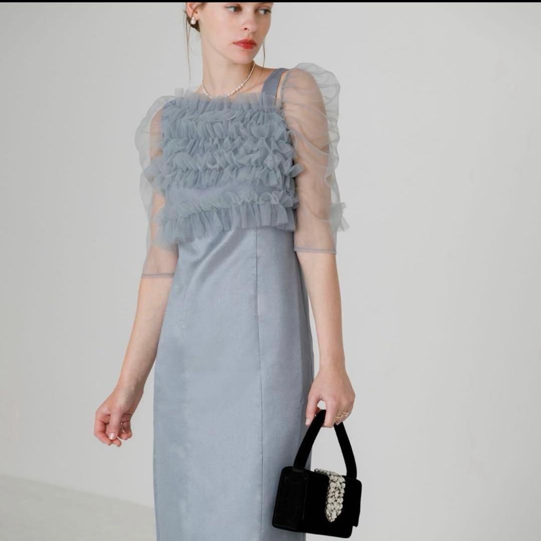 Leja レジャ お呼ばれ　チュールアシンメトリーティアードフリルIラインドレス