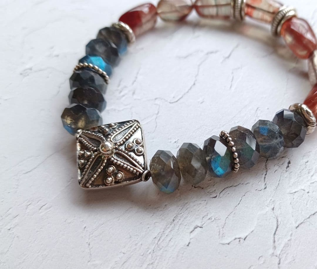 アンデシン×ラブラドライト　天然石ブレスレット　シルバー　パワーストーン