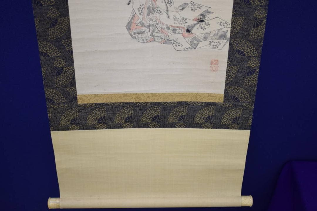 真作/高久隆古/桜下美人画/絹表装/布袋屋掛軸HH-659