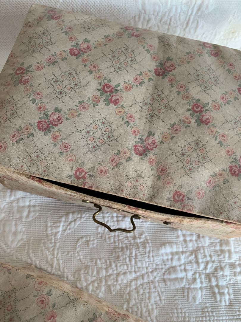 フランスアンティークローズ柄ファブリックカルトナージュドロワー※ピンクラベル