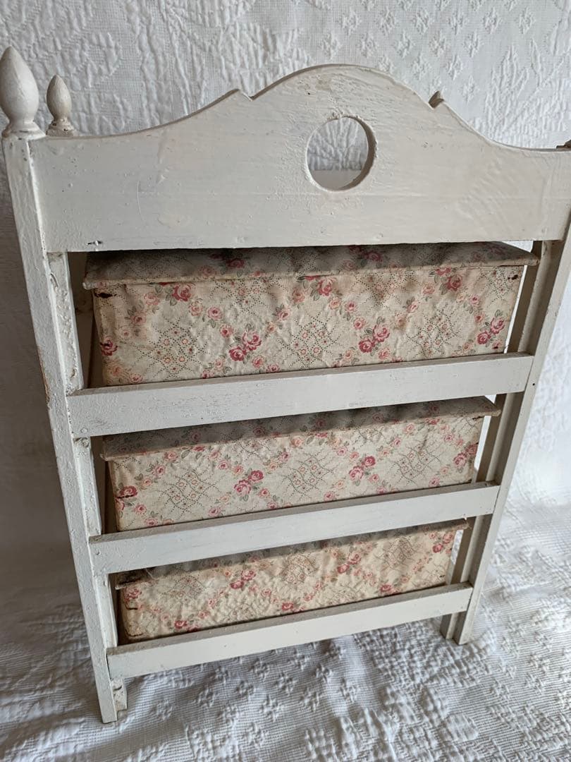 フランスアンティークローズ柄ファブリックカルトナージュドロワー※ピンクラベル