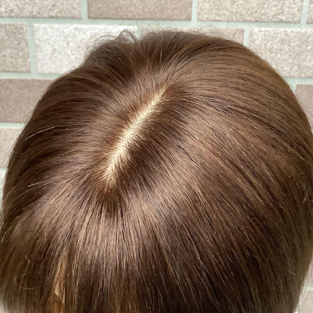 人毛100%￼ 手植え医療用フルウィッグ ウィッグ￼ ショートブラウン3D前髪￼