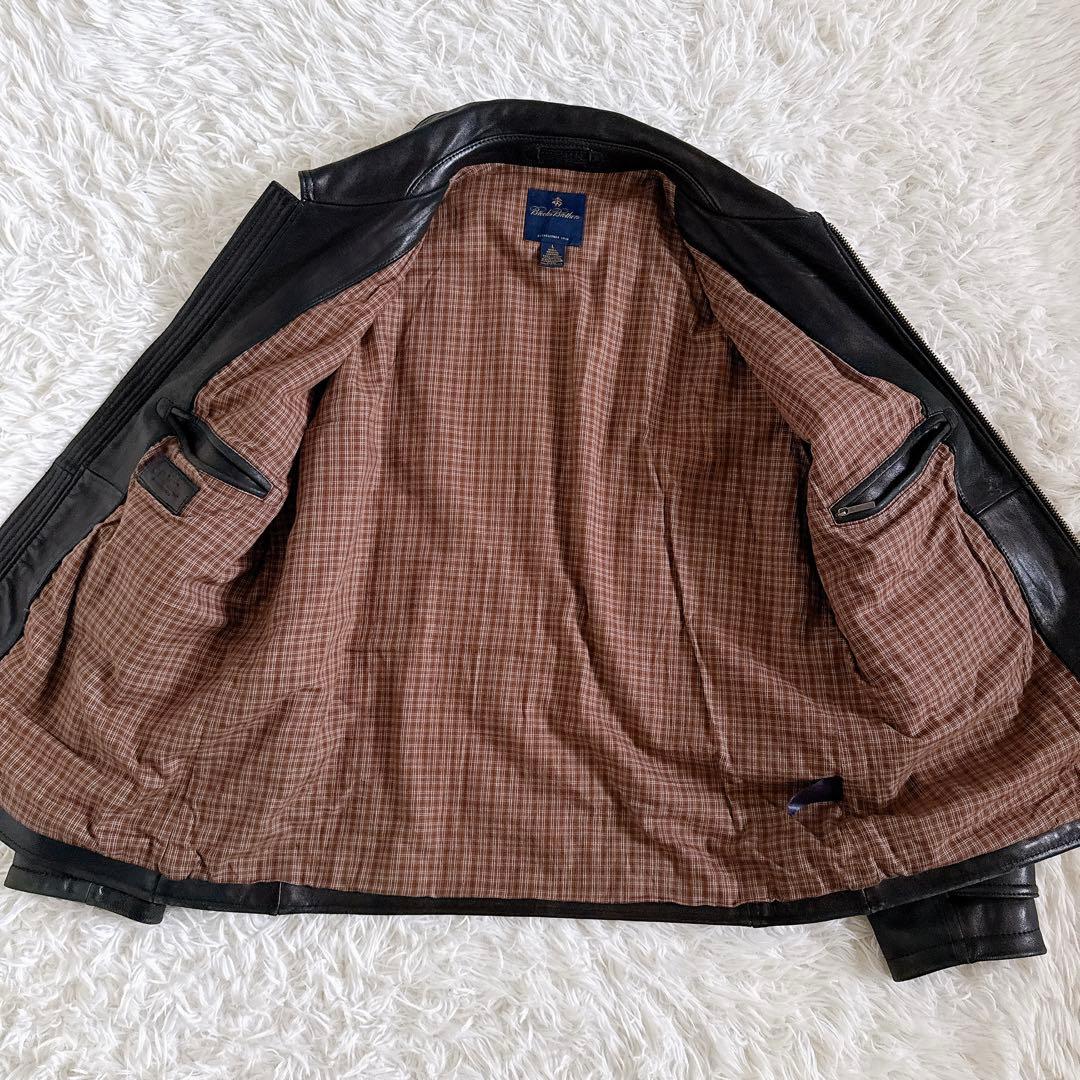 Lサイズ✨ブルックスブラザーズ オールレザージャケット フルジップ 裏地チェック