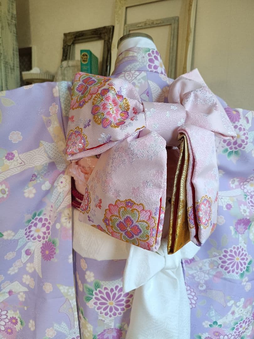 新品☆薄紫の着物に薄いピンクの作り帯