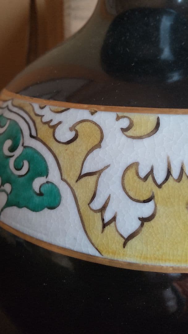 九谷作家中村翠恒　黒釉色絵壺