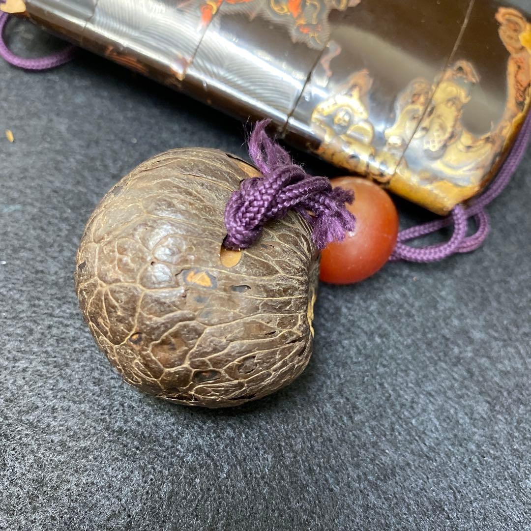 江戸時代　蒔絵鬼図内梨地印籠　共箱　128g 東Y7-0328☆2Fトコカ