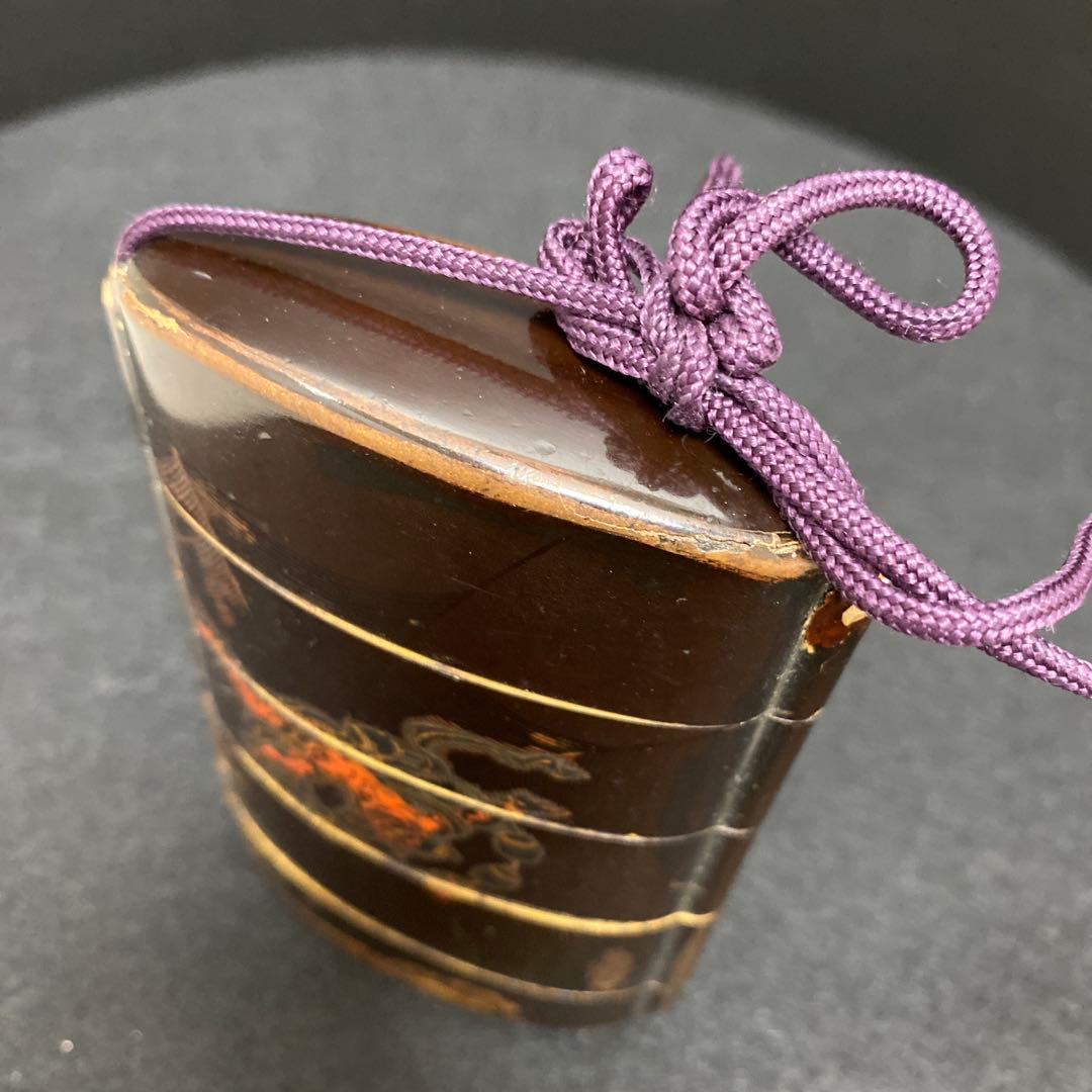 江戸時代　蒔絵鬼図内梨地印籠　共箱　128g 東Y7-0328☆2Fトコカ