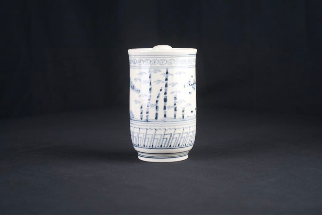 加藤唐三郎 造 染付 松竹梅 細水指 共箱 茶道具 中置