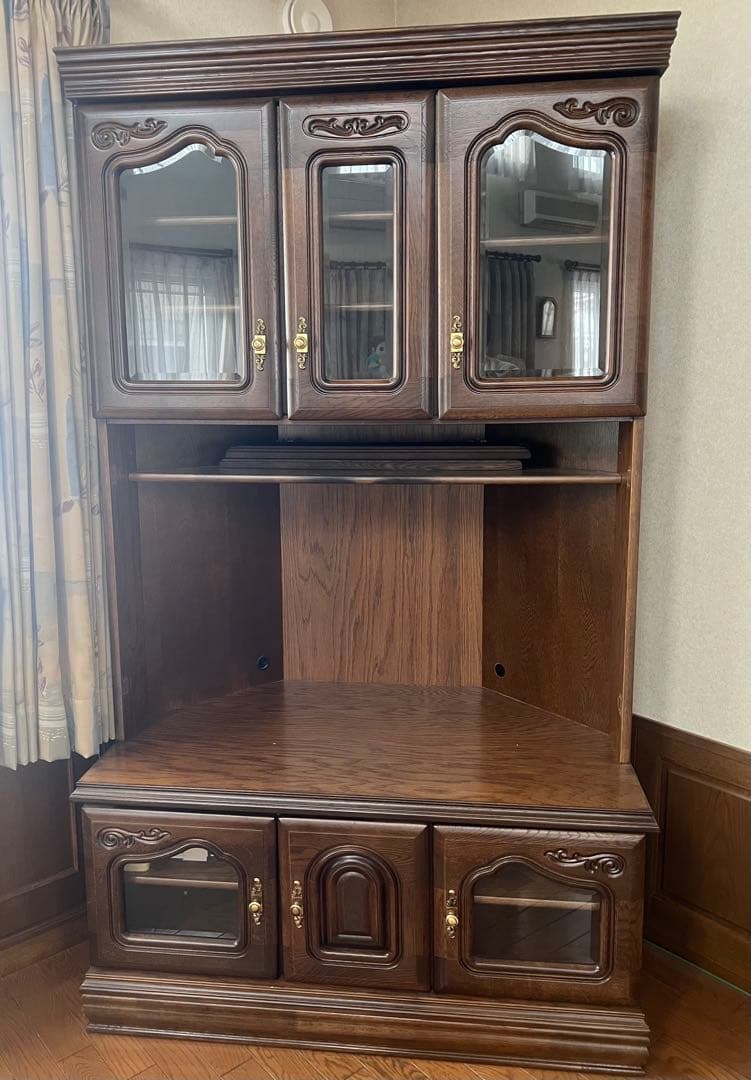 アンティーク木製コーナー用テレビ台　 ダークブラウン