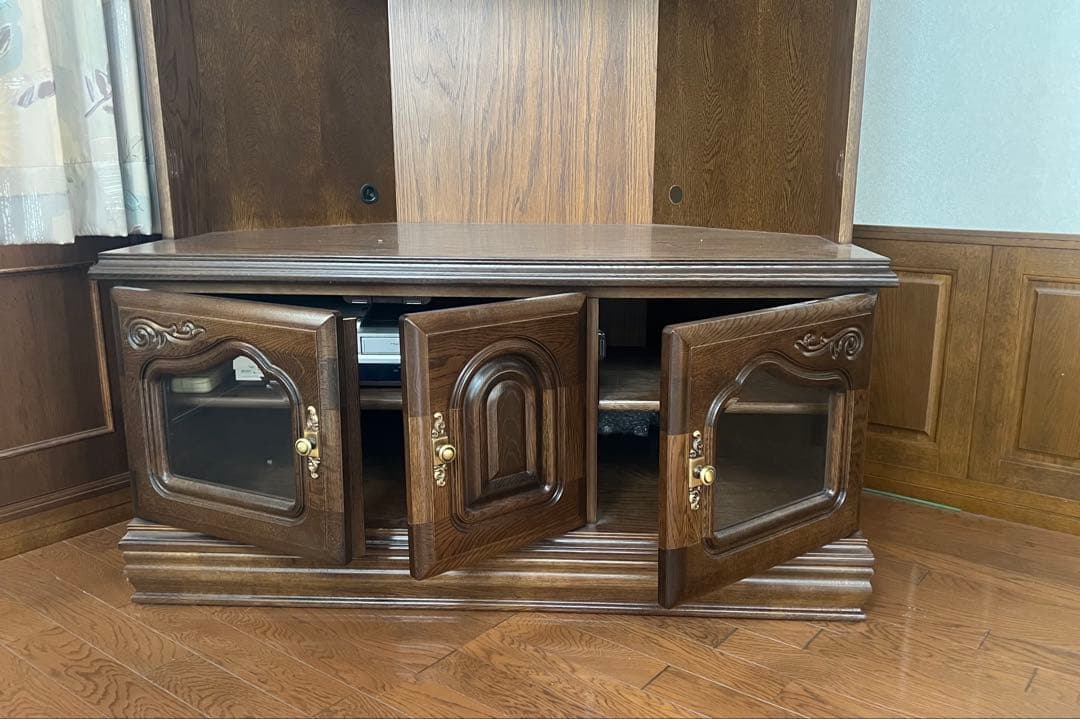 アンティーク木製コーナー用テレビ台　 ダークブラウン