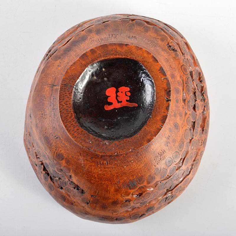 茶道具　漆塗　竹根製　茶碗　朱漆銘あり　M　R5610