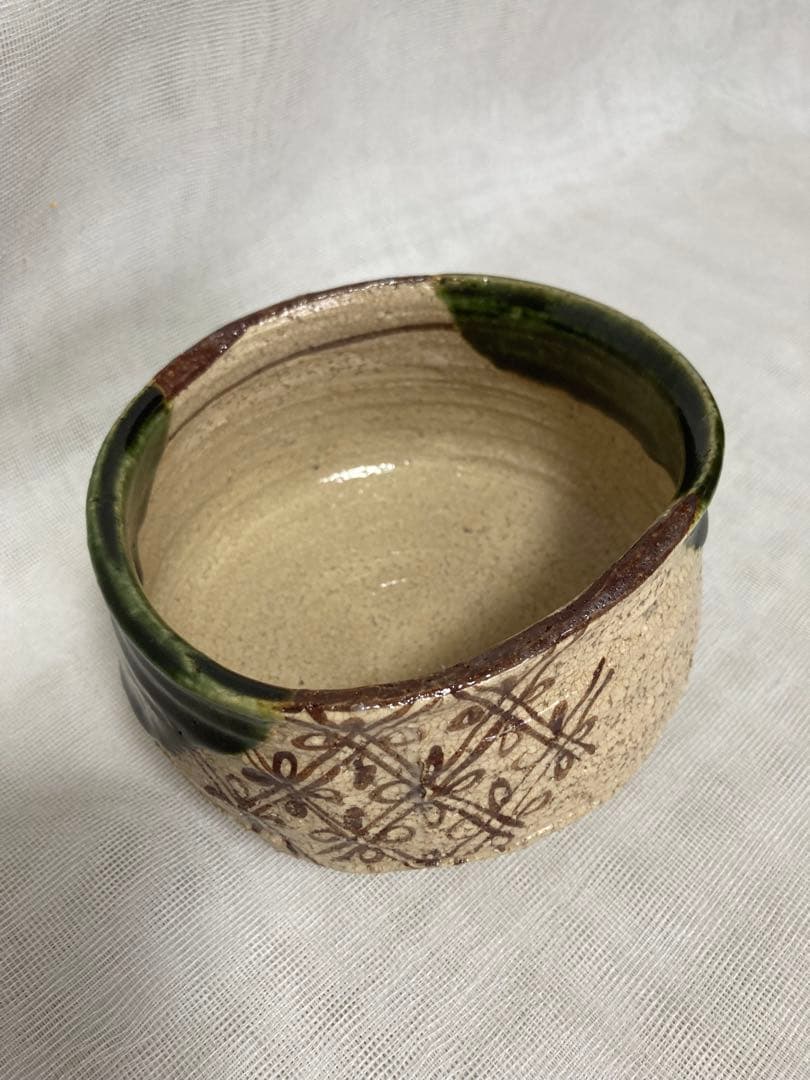 山口錠鉄(正悟)／織部半筒茶碗／A86