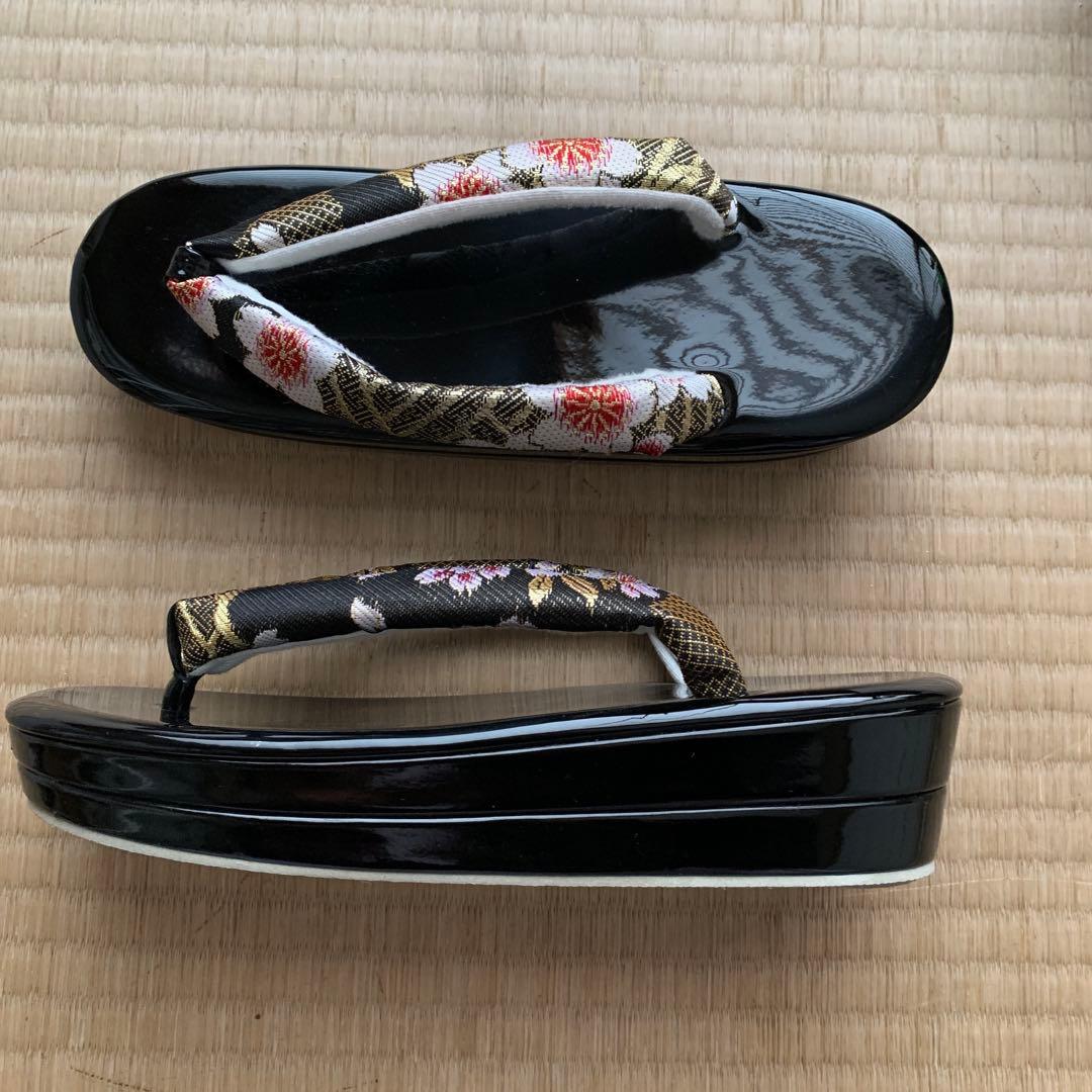 【最後の値下げ】和装用バッグと下駄セット　成人式バッグ黒　成人式草履黒