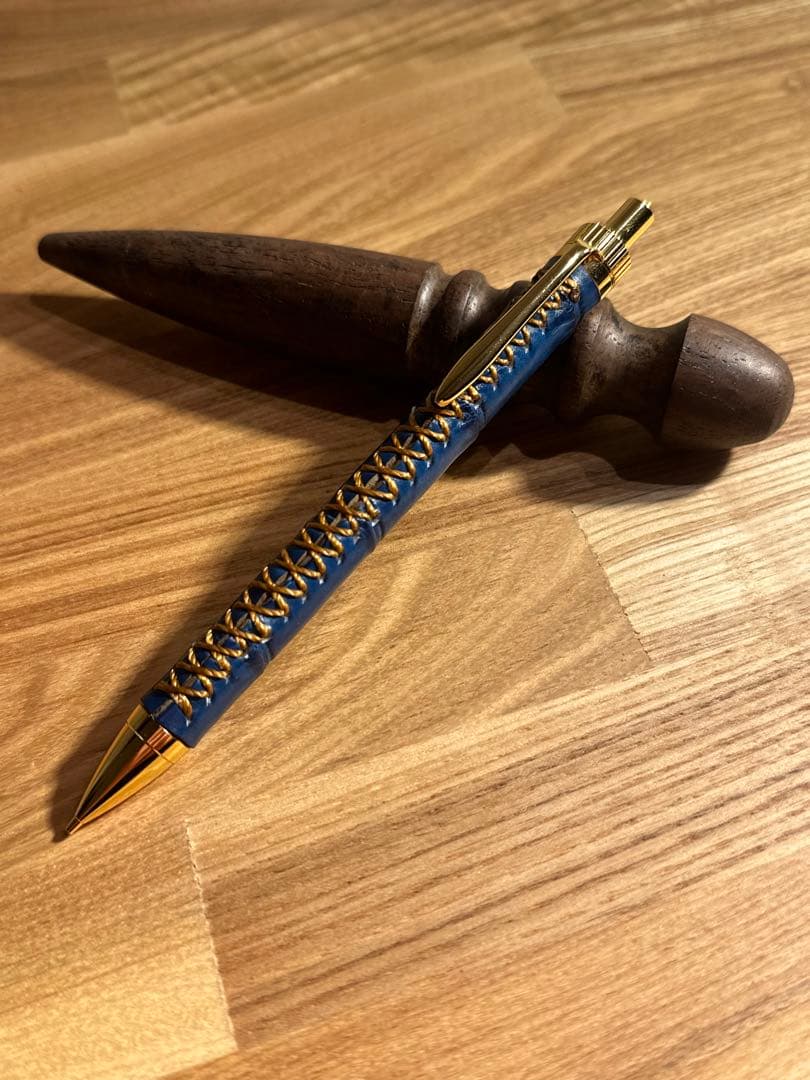 革軸ペン 藍染クロコダイル 本革 加藤金属
