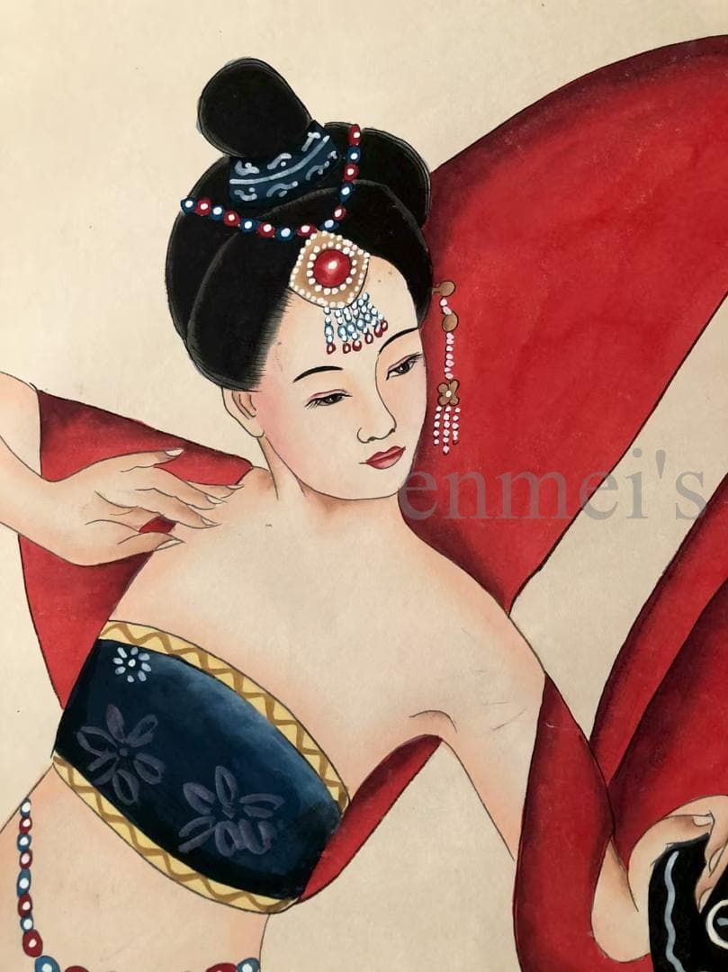 中国古美術・四尺仕女掛軸・国画・張大千印款・賞物・珍品画・肉筆・書画・文房置物