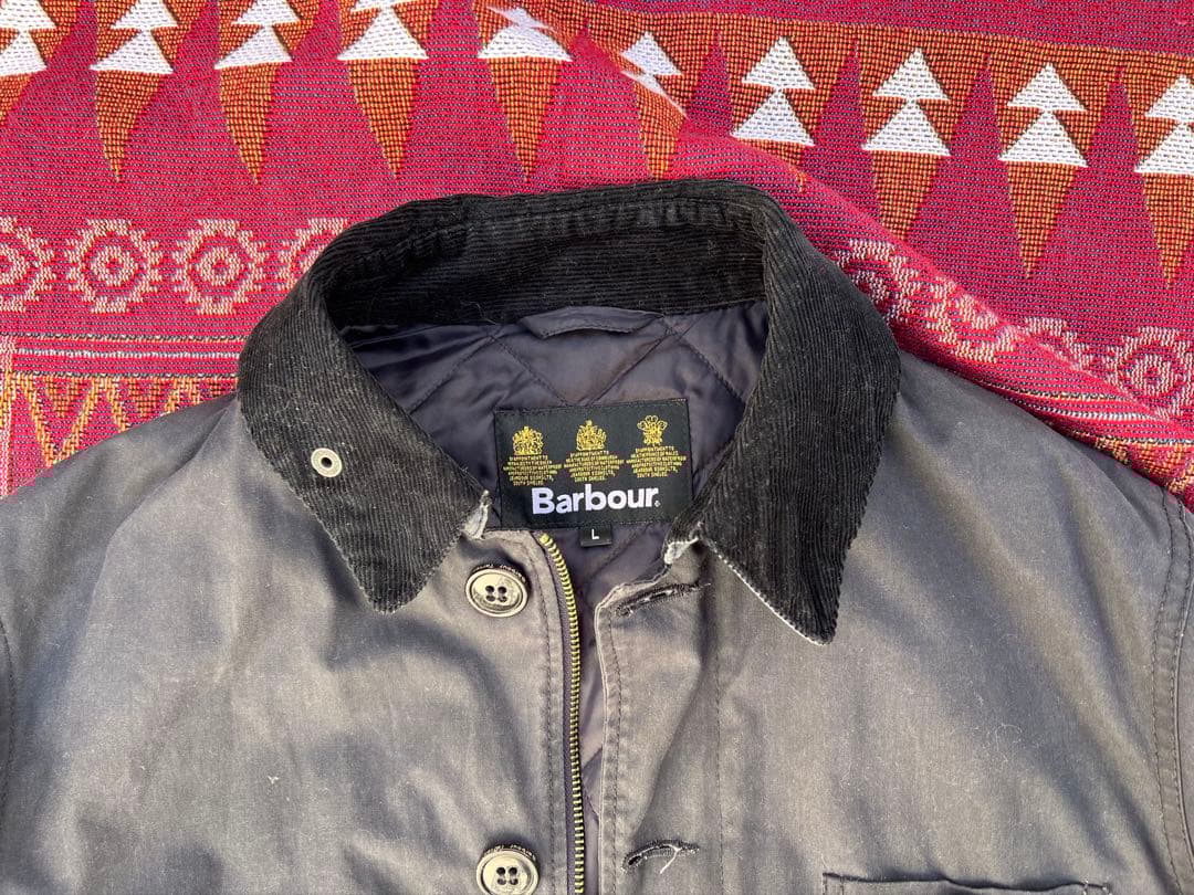 Barbour ダークグレー ジャケット 肘パッチ付き