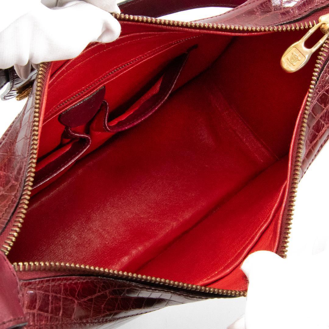 本物 オールドセリーヌ ショルダーバッグ レディース クロコ型押し 赤紫 肩掛け