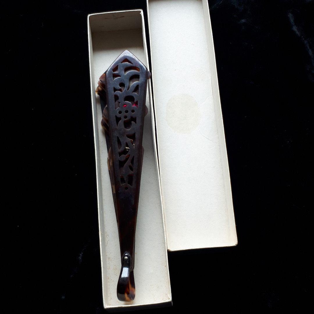 本鼈甲　アンティーク扇子　透かし細工