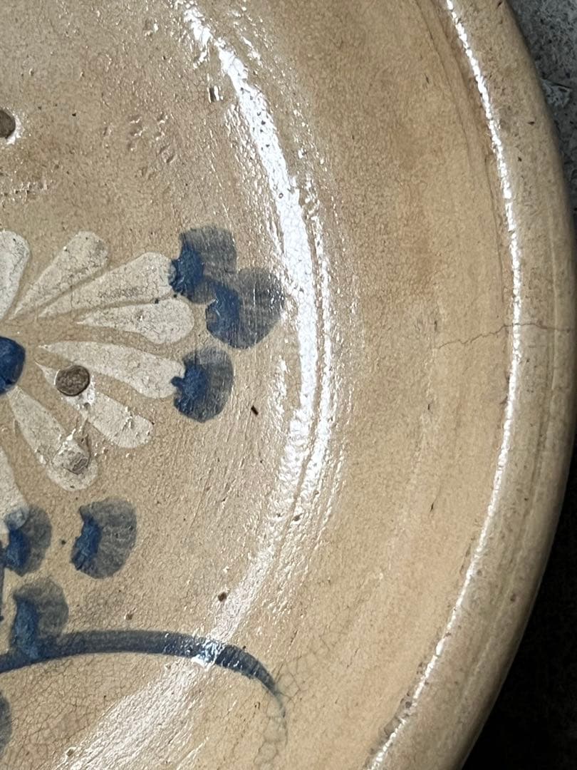 瀬戸菊繪石皿 ／ 江戸時代　共箱付 呉須大皿 径370mm 古瀬戸 民藝