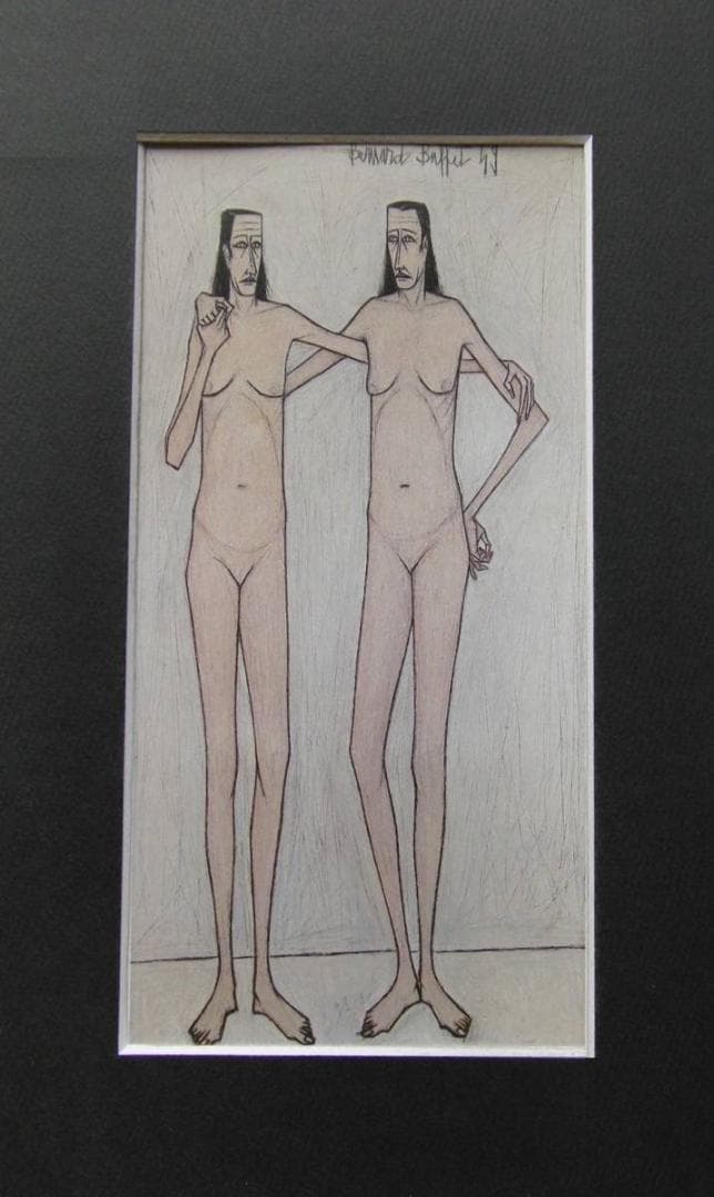 ベルナール・ビュッフェ、「Deux nus」、希少画集の額装画、人気作品