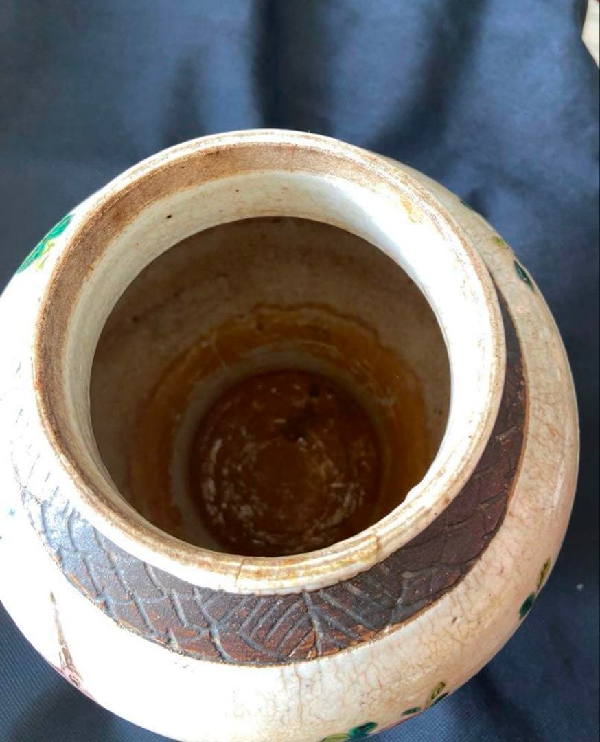 中国古美術 清の時代　哥釉五彩 花鳥文花瓶　高さ30cm