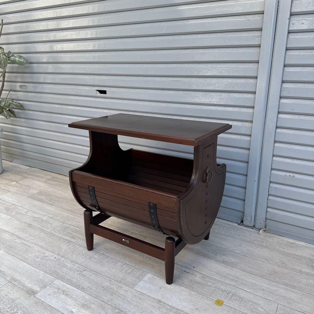 オールドカリモク　サイドテーブル　マガジンラック　花台　昭和レトロ