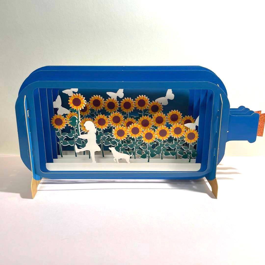 イギリス　グリーティングカード　立体　3D ヒマワリ ネコ　ひまわり畑