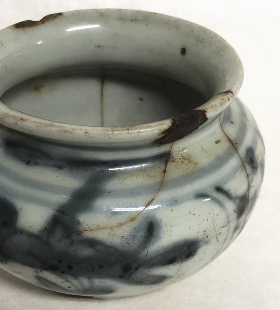 明時代 呉須染付唐草紋様小壷 青花 ウブ品 発掘品焼物 入手困難 WWTT193