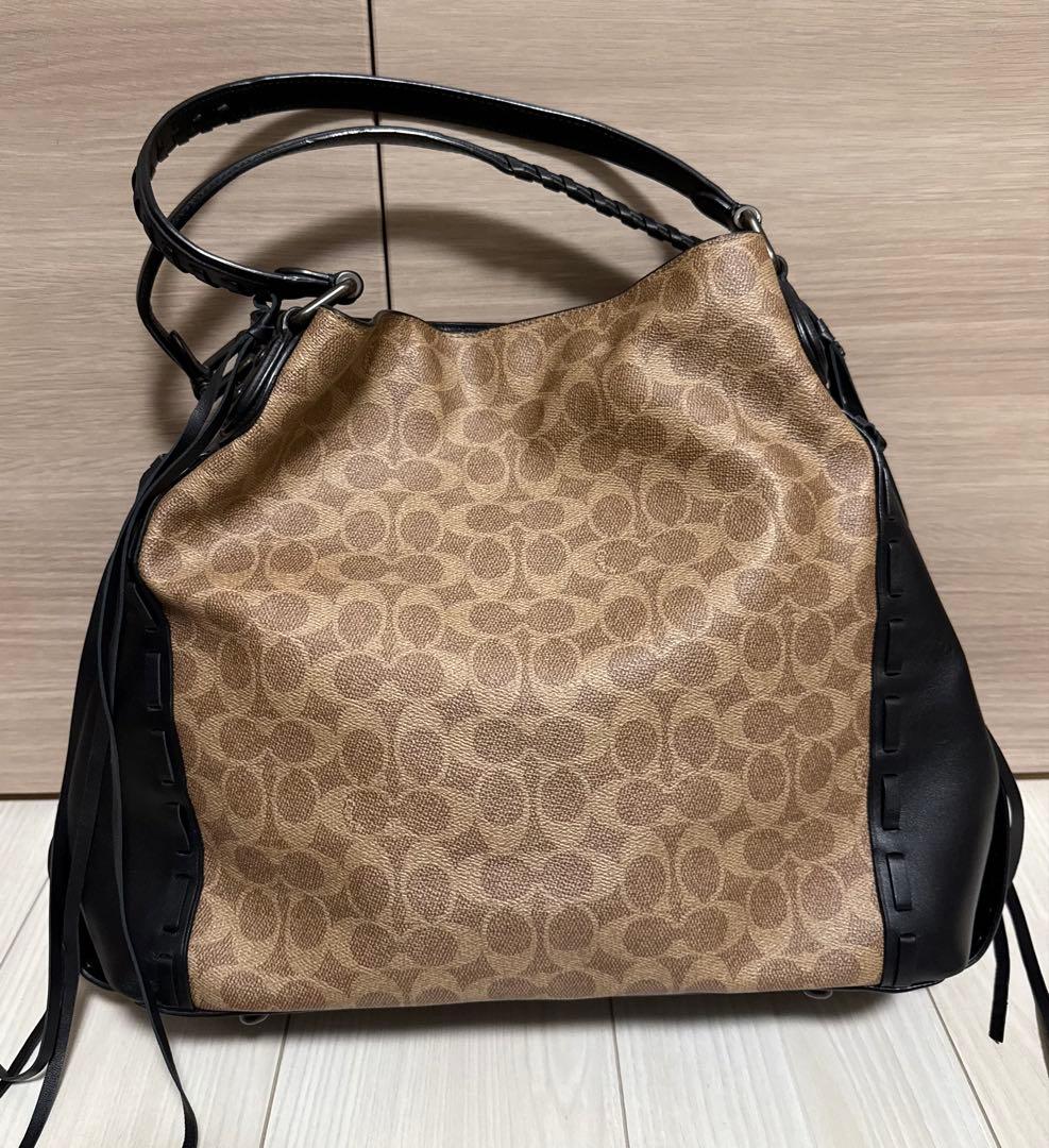 【美品】COACH イーディーショルダーバッグ シグネチャー レザー フリンジ