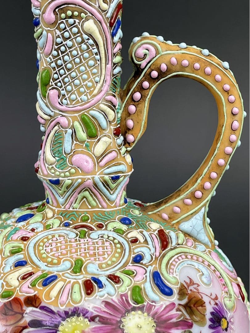 【希少】オールドニッポン 雀図花紋 一陳盛り エナメル 花瓶 ピッチャー 水差し