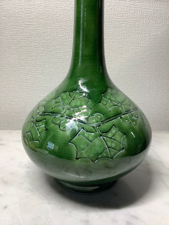 「値下げ」九谷焼　鶴首花瓶　竹田有恒作　葡萄の図