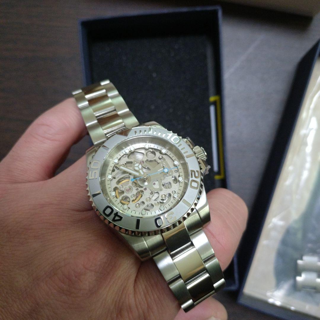 K*パ様 NH70 MOD カスタム 自動巻 腕時計スケルトン シルバー ブルー
