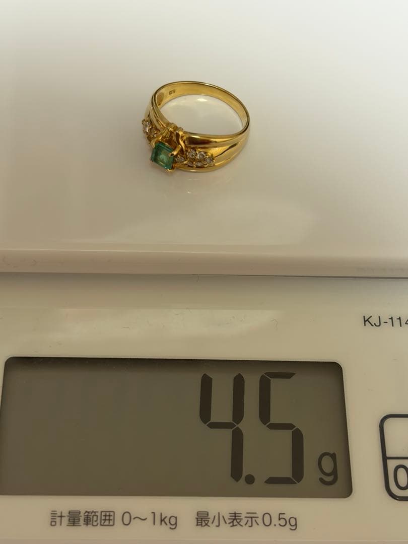 エメラルド0.46ct ダイヤモンド0.21ctデザインリング 18k ゴールド