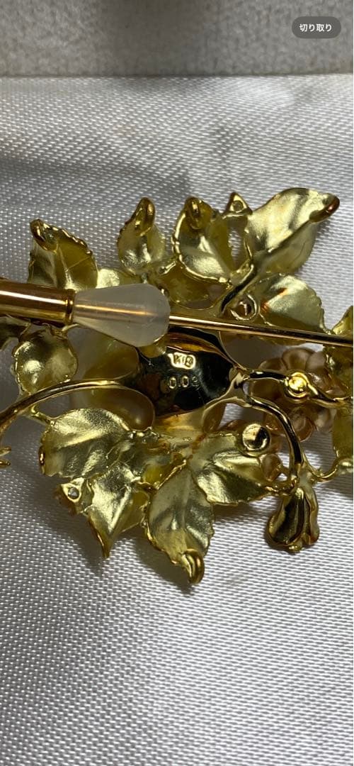 シロチョウ養殖真珠 無色石ダイヤピンブローチ K18刻印あり