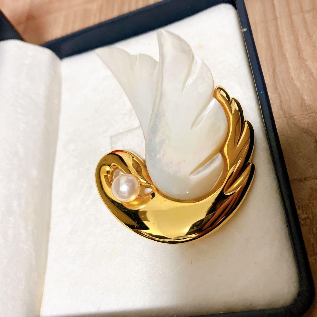 【美品】タサキ　田崎　ブローチ　スワン　白鳥　パール　フォーマル　ゴールド