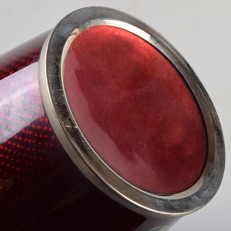 七宝焼　赤透釉　四君子文　花瓶　共箱　M　R9450