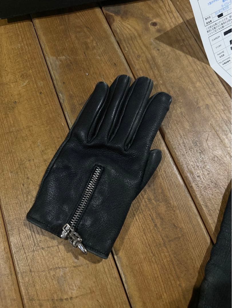 CHROME HEARTS ダガー ジップ レザーグローブ ブラック