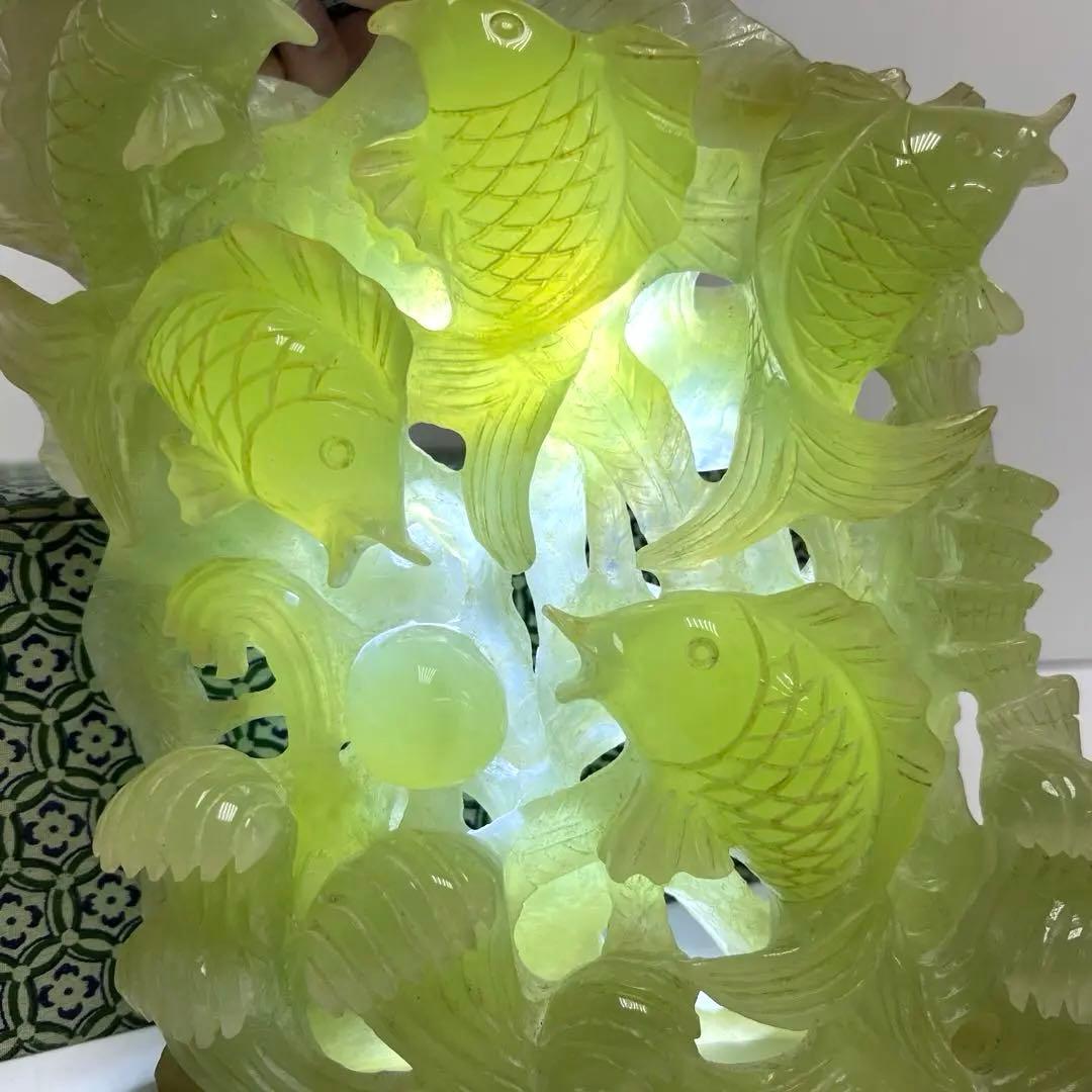 砡製　特大魚透置物　共箱　1933g/最大横幅約24㎝　東Y7-1114①